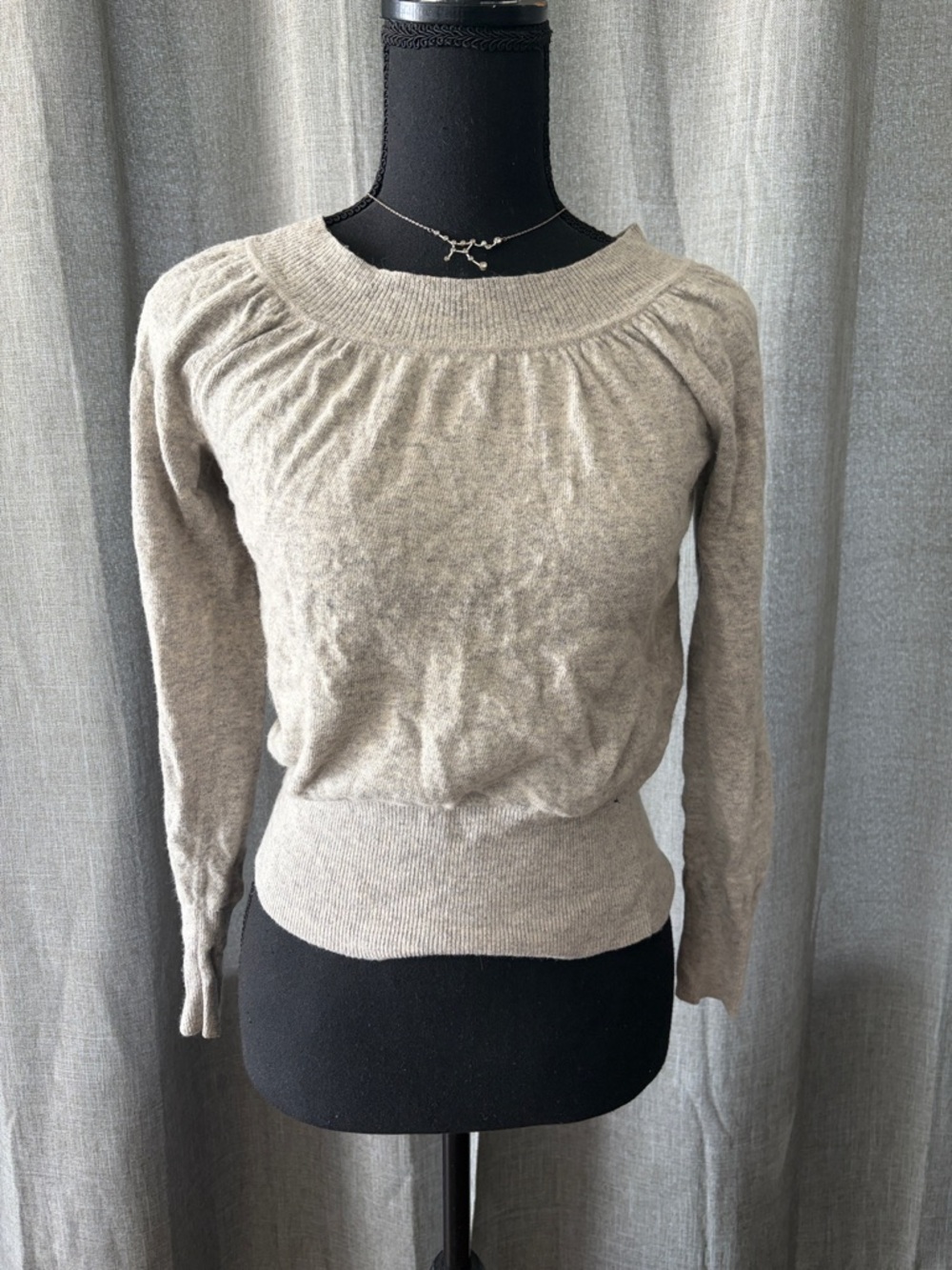 Banana Republic Gathered Crewneck Sweater in Light Taupe Gray